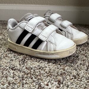Adidas Kids White and Black Velcro Sneakers